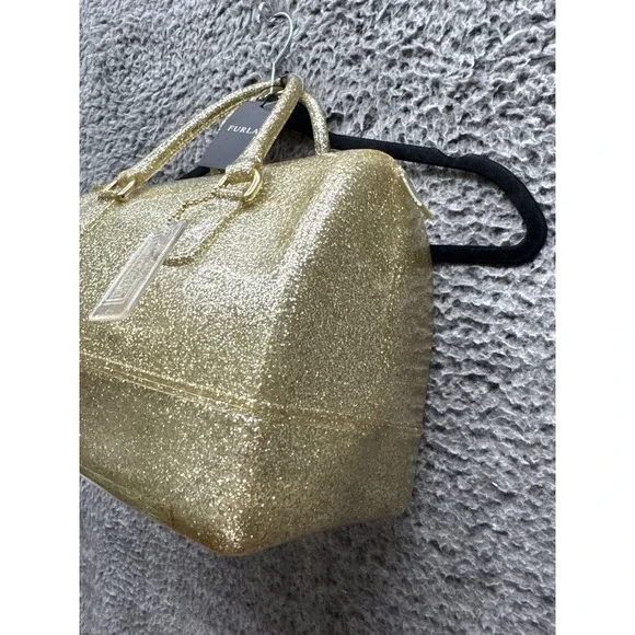 NWT Furla Oro Glam Gold Glitter Candy Bag Satchel w/ Box $228 - Picture 4 of 11